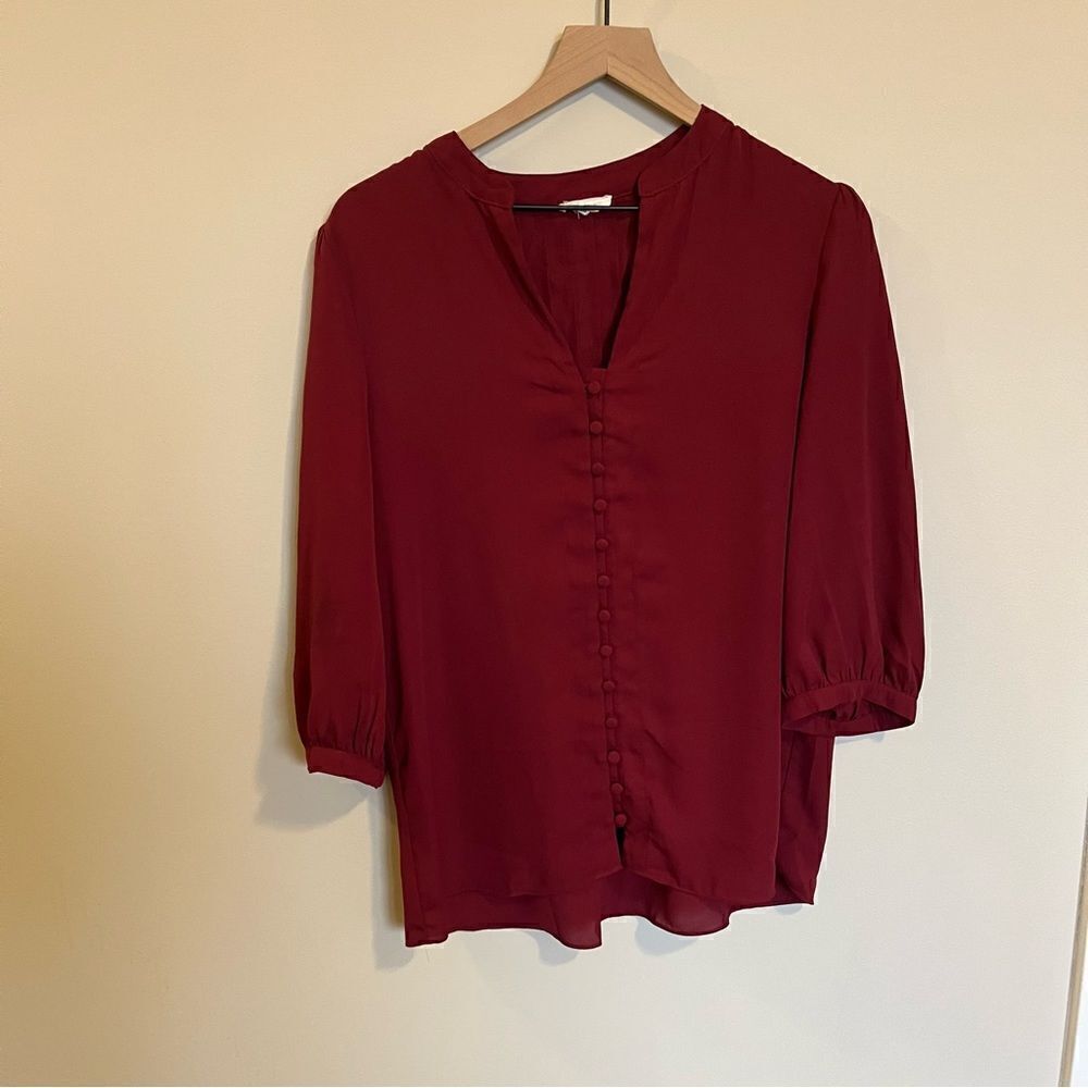 Everly Merlot button front blouse